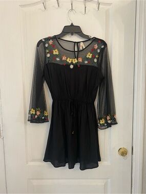 True Destiny Black Floral Mesh Long Sleeve Dress